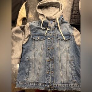 H&M Men’s Blue Denim Jacket with Gray Hood